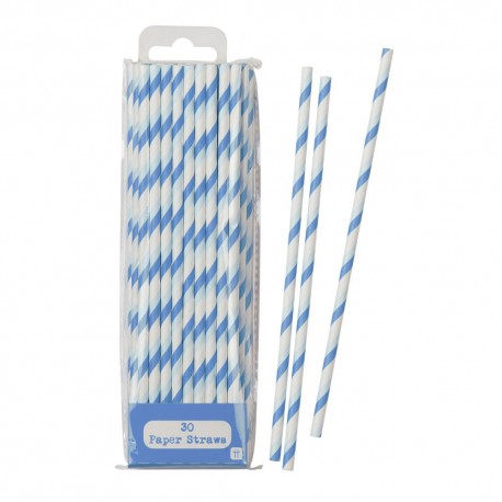 Blue Striped Paper Straws 30pc
