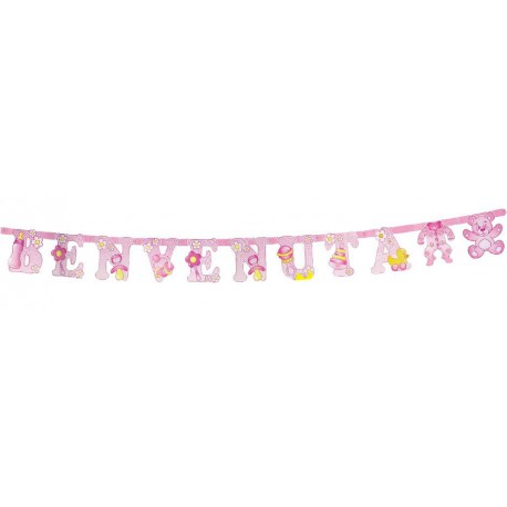 PARTY GIRL Festone Nascita Bambina – 4 Metri Di Decorazione Rosa, Allestimento Festa, Made In Italy