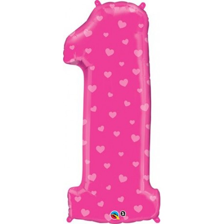 First Birthday Girl Pink Hearts Foil Balloon