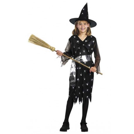 Costume Strega nero con ragnetti per Halloween Bambini