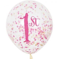 First Birthday Pink and Gold Confetti Balloons