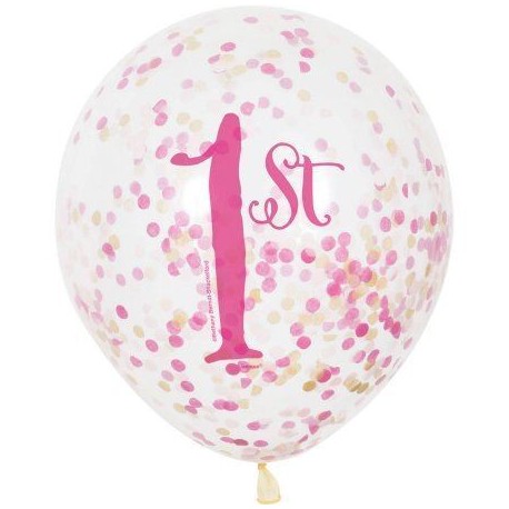 Palloncini primo compleanno bimba con coriandoli Rosa e Oro