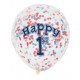 First Birthday Blue and Red Confetti Balloons