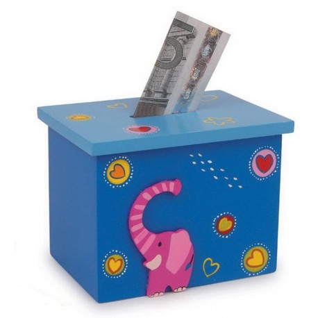 Wood Piggy Bank Blue