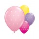 Assorted light and bright pink, lavender and yelloy small dots latex ballons