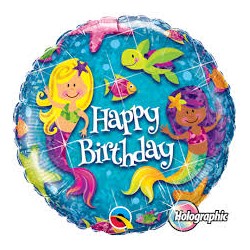 Palloncino Foil Olografico Happy Birthday Sirenette