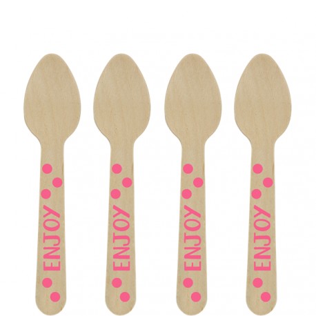 Cucchiaini in legno a pois rosa