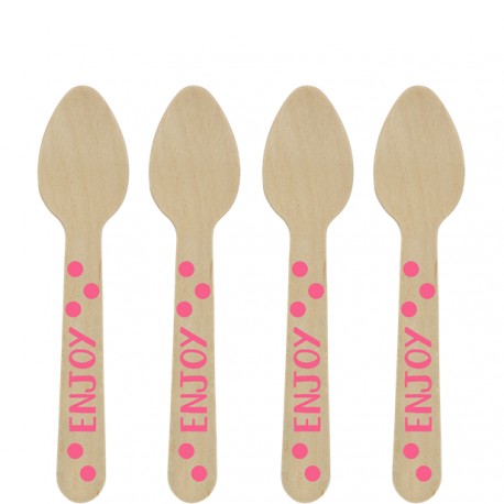 Wooden Mini Spoons Pink Dots