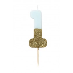 Blue and Gold Glitter Candle 1