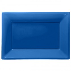 Blue Plastic Serving Platters 3pc