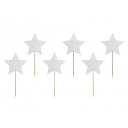 Silver Glittery Stars Toppers - 6 pieces