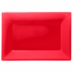 Red Plastic Serving Platters 3pc