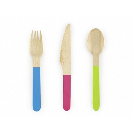 Mixed Colours Wooden Cutlery 18pc
