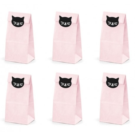 Pink Treat Bags with Kitten Stickers