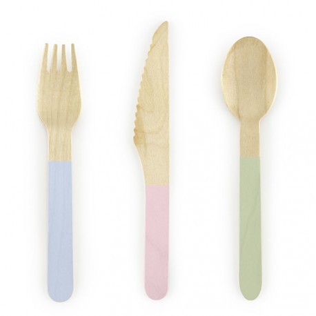Set posate in legno colorate pastello 18pz