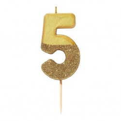 Candelina Numerale Oro con Glitter 5