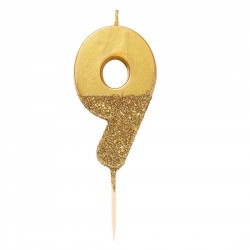 Candelina Numerale Oro con Glitter 9