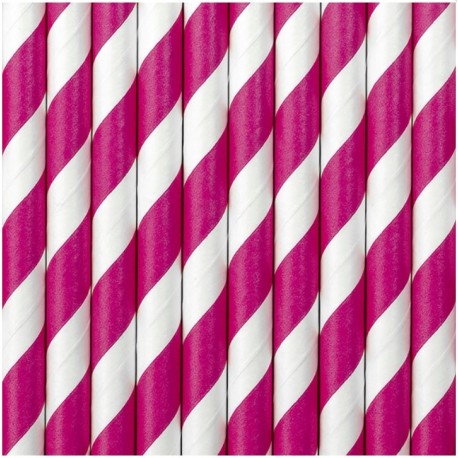 Hot Pink Striped Paper Straws 10pc
