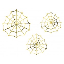 Set con 3 ragnatele in carta oro foil per decorazione festa Halloween