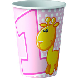 Little Animals Pink 1st birthday paper cups