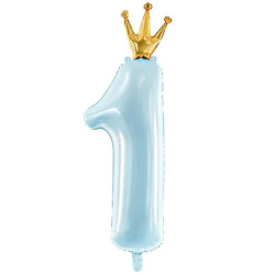 Light Blue One Foil Balloon with Crown