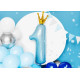 Light Blue Number One Foil Balloon with Crown for boys first birthday party